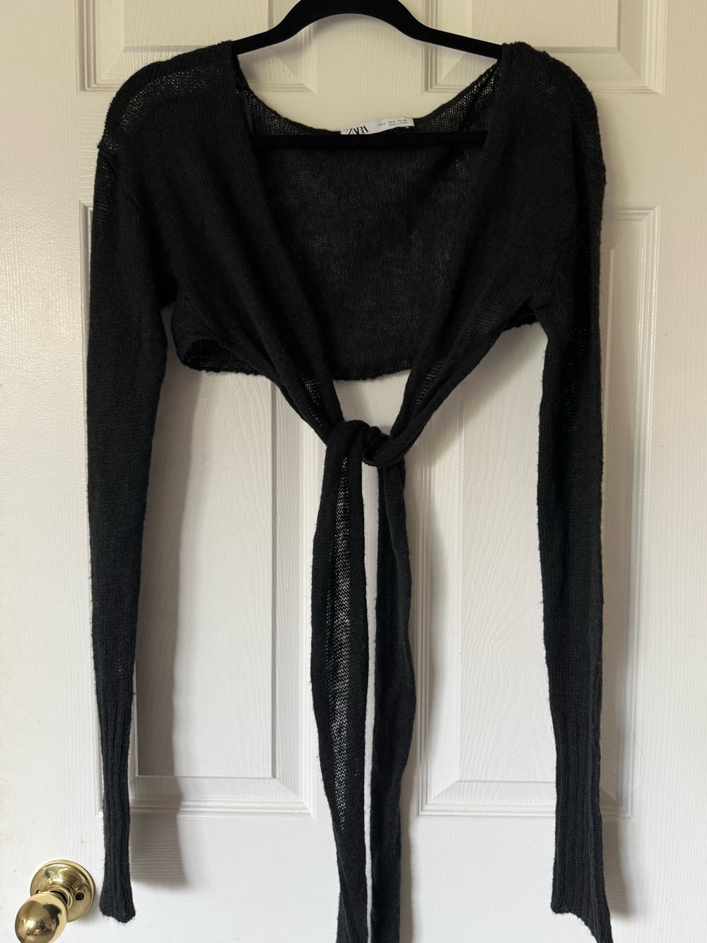 Zara Black Tie-Front Cropped Knit Shrug
